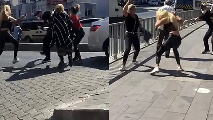 Dört kadın yol ortasında bir adamı tekme tokat dövdü