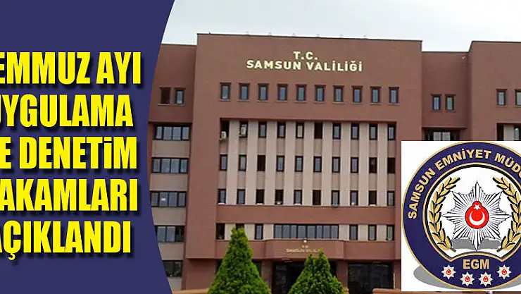 Samsun Valiliği, İl Emniyet Müdürlüğünün temmuz ayı uygulama ve denetim rakamlarını açıkladı