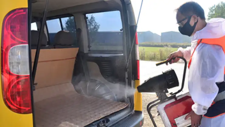 Terme'de servis araçları dezenfekte edildi