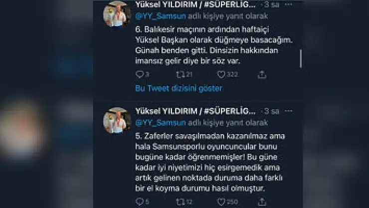 Samsunspor Başkanı Yıldırım'dan futbolculara sert mesajlar