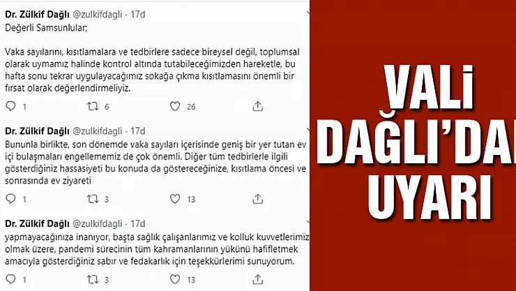 Vali Dağlı'dan vatandaşlara ev içi ziyaret uyarısı