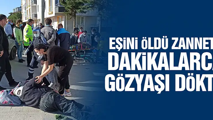 Kazada eşinin öldüğünü zanneden motosiklet sürücüsü dakikalarca gözyaşı döktü