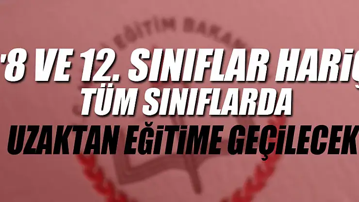 MEB: '8 ve 12. sınıflar hariç tüm sınıflarda uzaktan eğitime geçilecek'