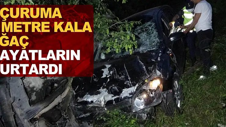 Şarampole uçan 2 araçtaki sürücülerin hayatlarını uçuruma 2 metre kala ağaç kurtardı