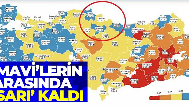 Samsun aşı haritasında 'mavi'lerin arasında 'sarı' kaldı