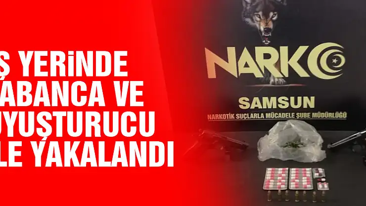 İş yerinde tabanca ve uyuşturucu ile yakalandı