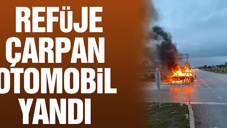 Samsun'da refüje çarpan otomobil yandı