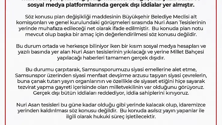 Büyükşehir'den 'Nuri Asan Tesisleri' açıklaması