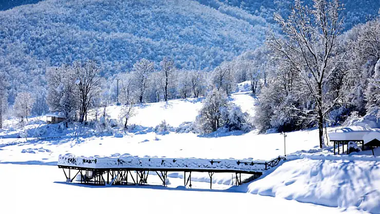 Samsun'da Ladik Gölü'nün yüzeyi buzla kaplandı