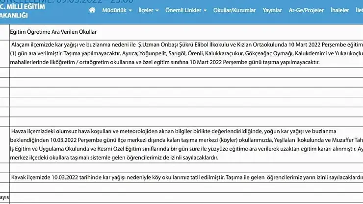Samsun'da eğitime kar engeli