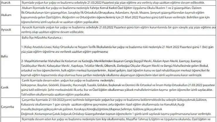 Samsun'da eğitime kar engeli