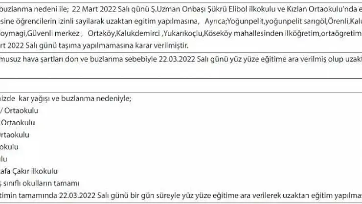 Samsun'da bazı okullarda eğitime kar engeli