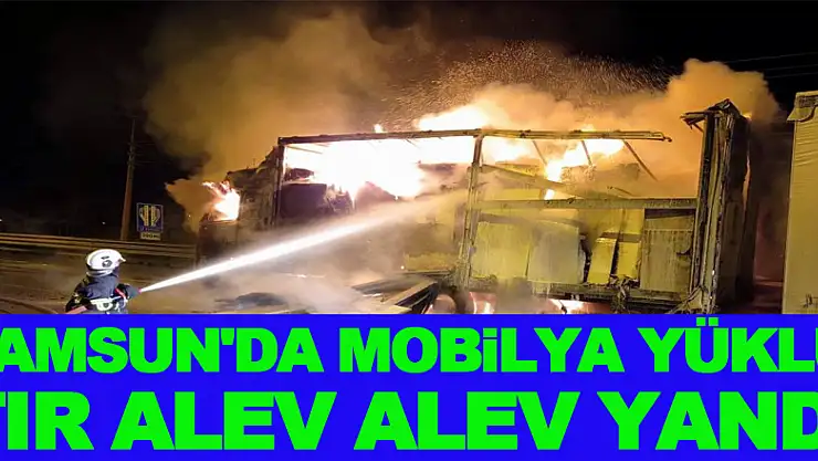 Samsun'da mobilya yüklü tır alev alev yandı