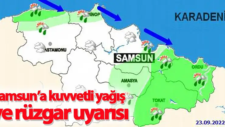 Samsun'a kuvvetli yağış ve rüzgar uyarısı