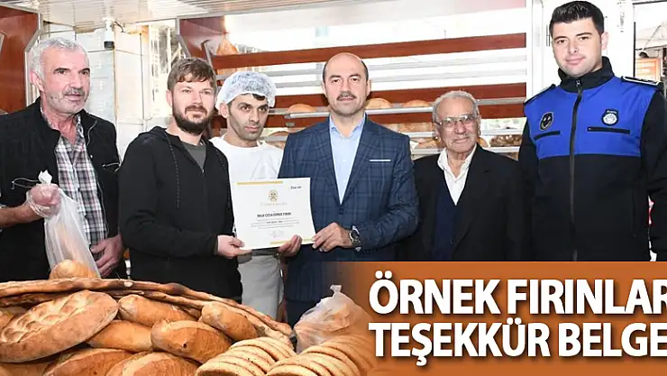 Örnek fırınlara teşekkür belgesi
