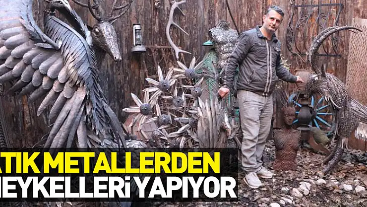 Atık metallerden dağ keçisi, kartal, geyik ve sülün heykelleri yapıyor