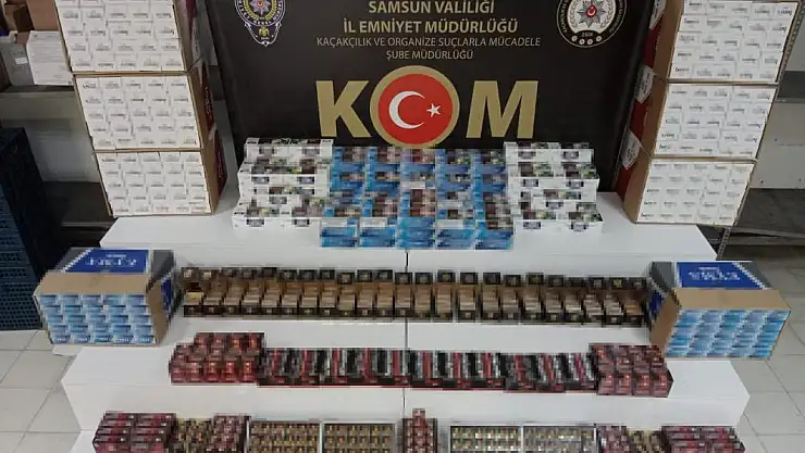Samsun'da 110 bin dal kaçak makaron ve bin 691 adet takviye gıda ele geçirildi