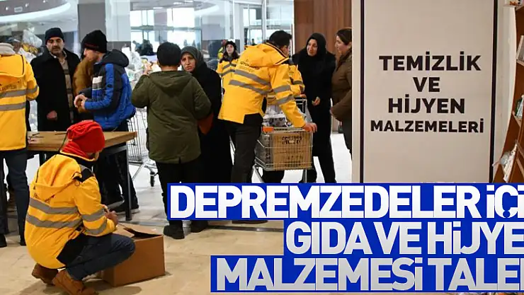 Depremzedeler için gıda ve hijyen malzemesi talebi