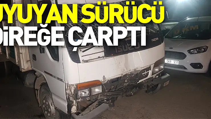 Uyuyan sürücü direğe çarptı