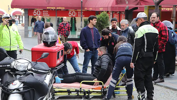 Trafiğe kapalı yolda kaza yapan motosikletli kurye yaralandı