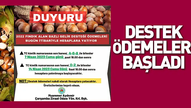 Destek Ödemeleri Başladı