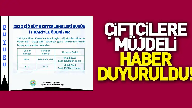 ÇİFTÇİLERE MÜJDELİ HABER DUYURULDU!