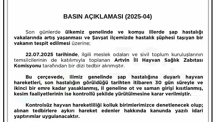 Artvin'de şap hastalığına sıkı tedbir