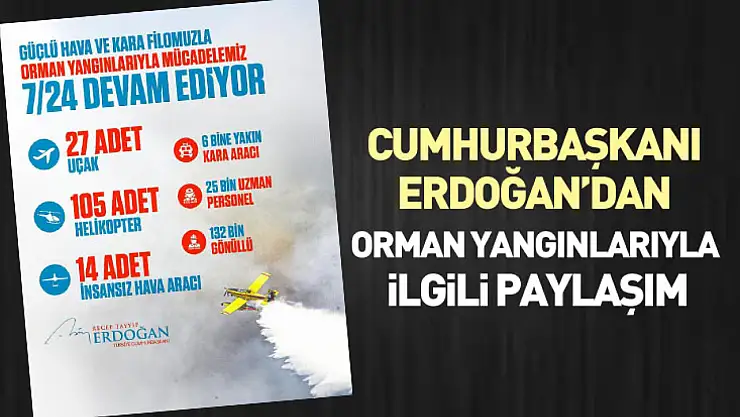 Cumhurbaşkanı Erdoğan'dan orman yangınlarıyla ilgili paylaşım