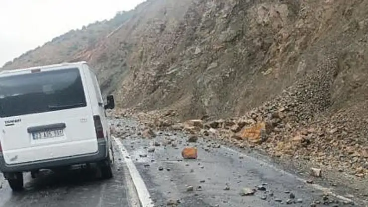 Elazığ'da yola, taş ve kaya parçaları düştü