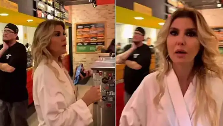 Gülben Ergen bornozuyla hamburgerciye gitti