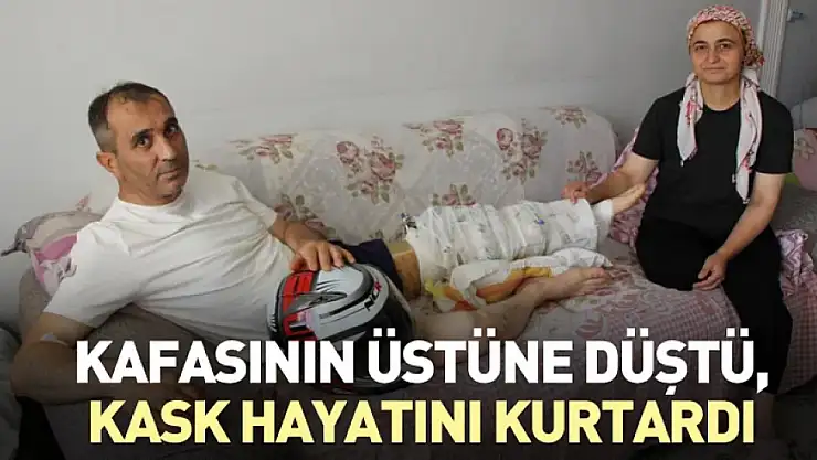 Kafasının üstüne düştü, kask hayatını kurtardı