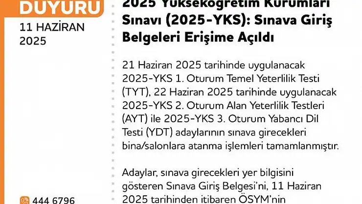 YKS giriş belgeleri erişime açıldı