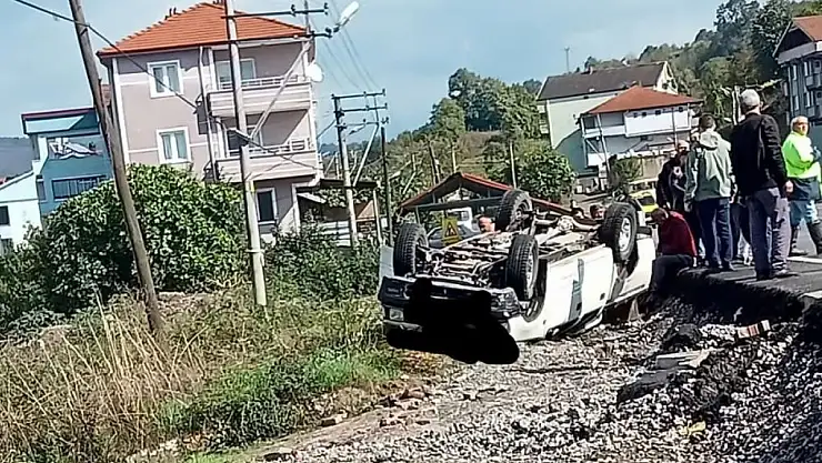 Zonguldak'ta araç bahçeye uçtu