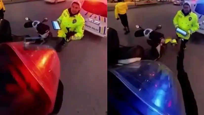 Trafik Polisi, Üşüyen Kuryeye Elini Uzattı