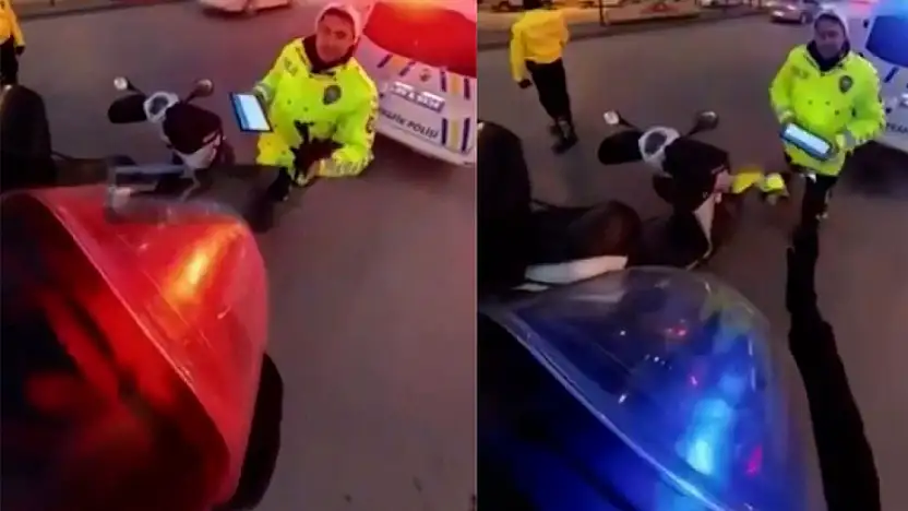 Trafik Polisi, Üşüyen Kuryeye Elini Uzattı