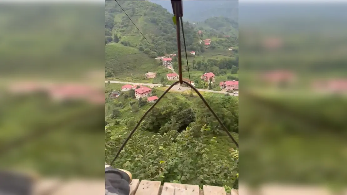 Rize'de çay üreticisinin nefes kesen teleferik yolculuğu