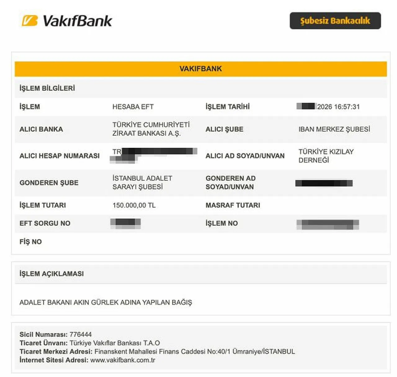 Bakan Gürlek, Kızılay'a 150 bin lira bağışladı