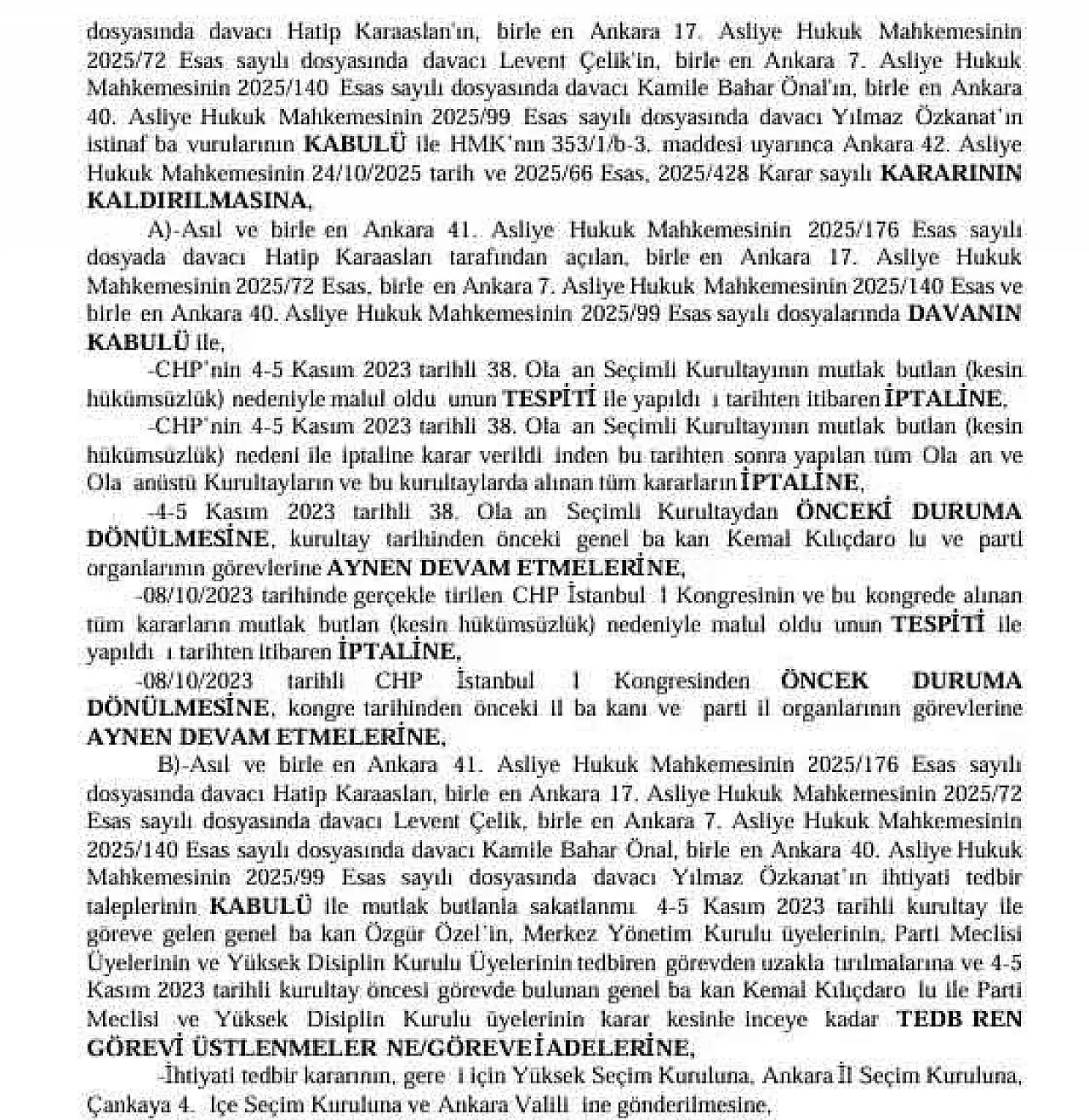 CHP Kurultay Davasında Kritik Gelişme: Mahkemeden 'Mutlak Butlan' Kararı