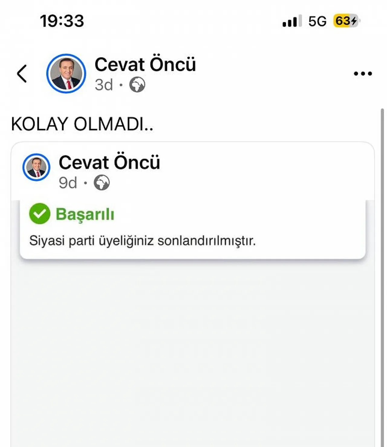 Cevat Öncü'de Yeni Parti'ye katıldı