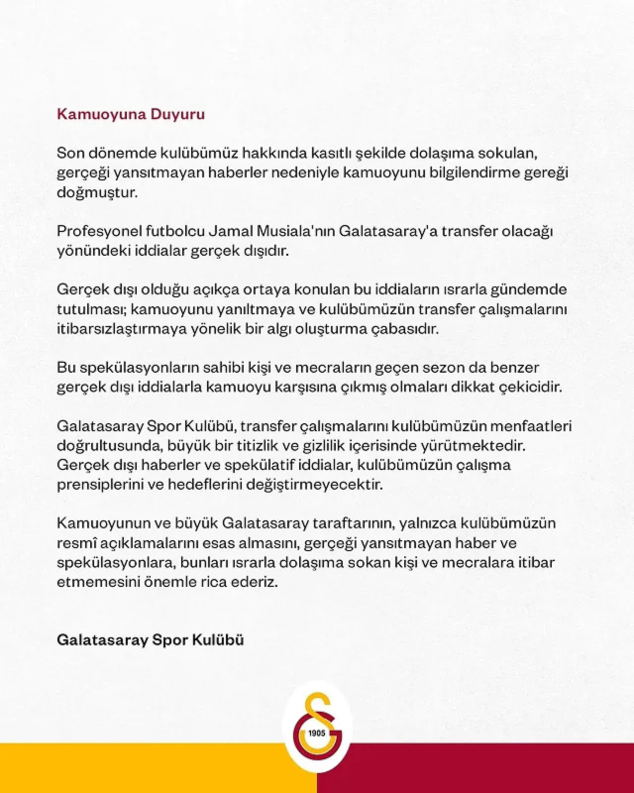 Galatasaray'dan Musiala açıklaması