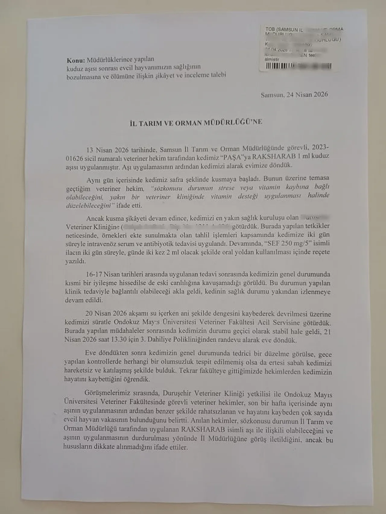 Aşı sonrası kedileri ölen aile şikayetçi oldu