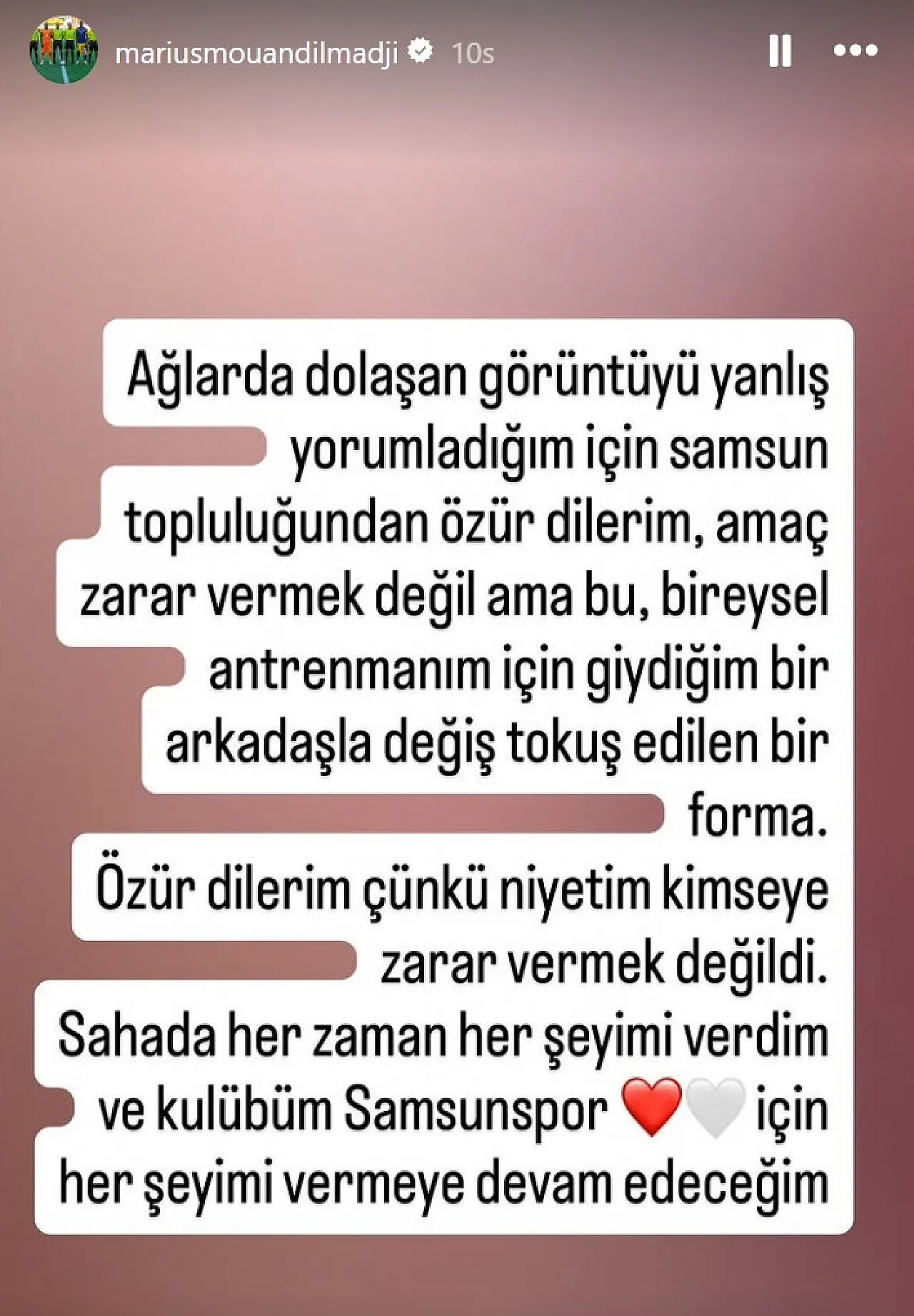Marius Mouandilmadji'den taraftara özür