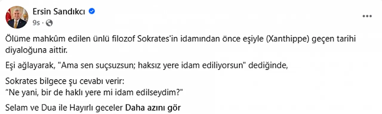 AK Parti'de görevden alınan Ersin Sandıkçı'dan Sokrates göndermesi