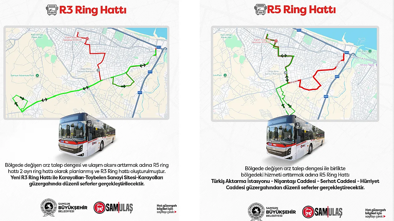 Samsun'da toplu ulaşımda yeni dönem başladı: Ring ve Ekspres hatlarında güzergah güncellemesi