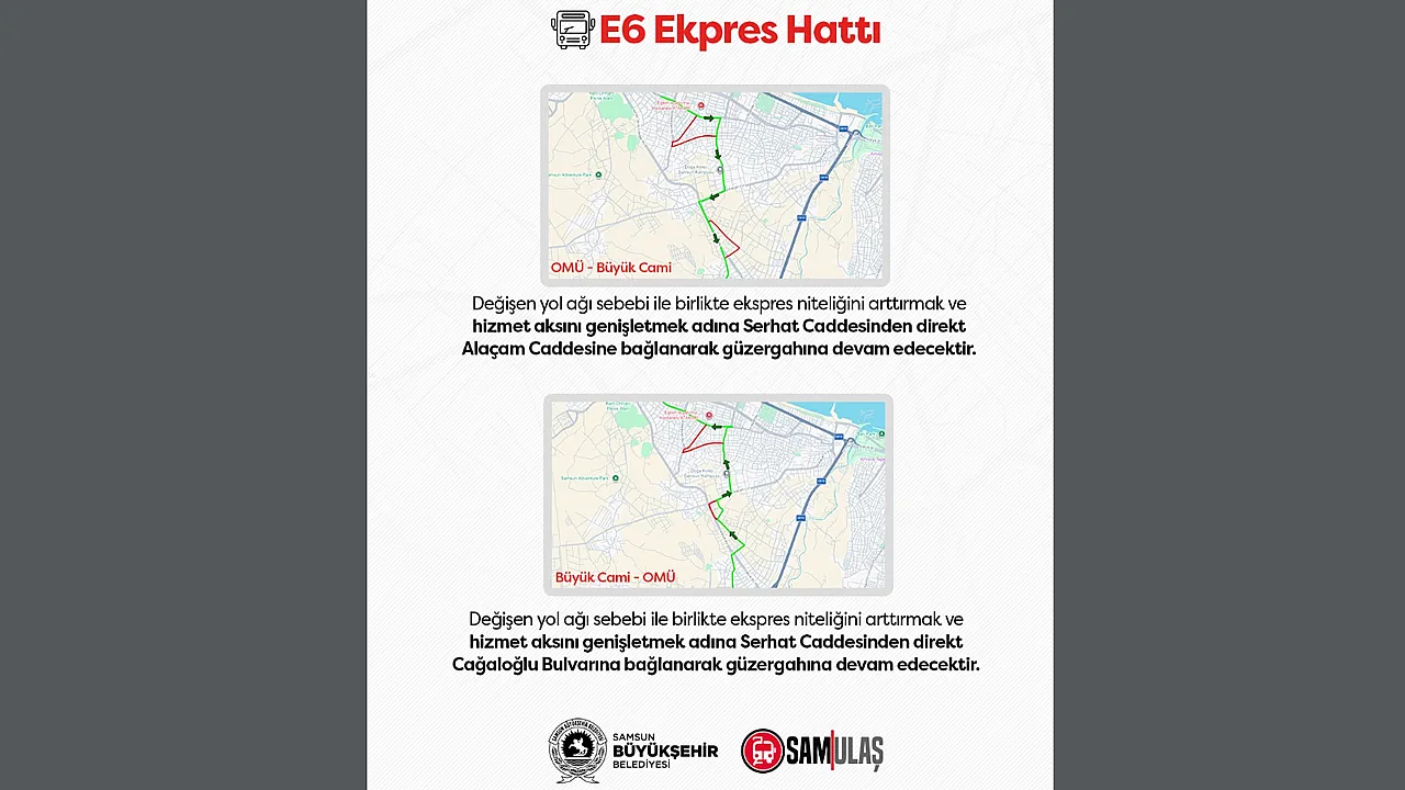 Samsun'da toplu ulaşımda yeni dönem başladı: Ring ve Ekspres hatlarında güzergah güncellemesi