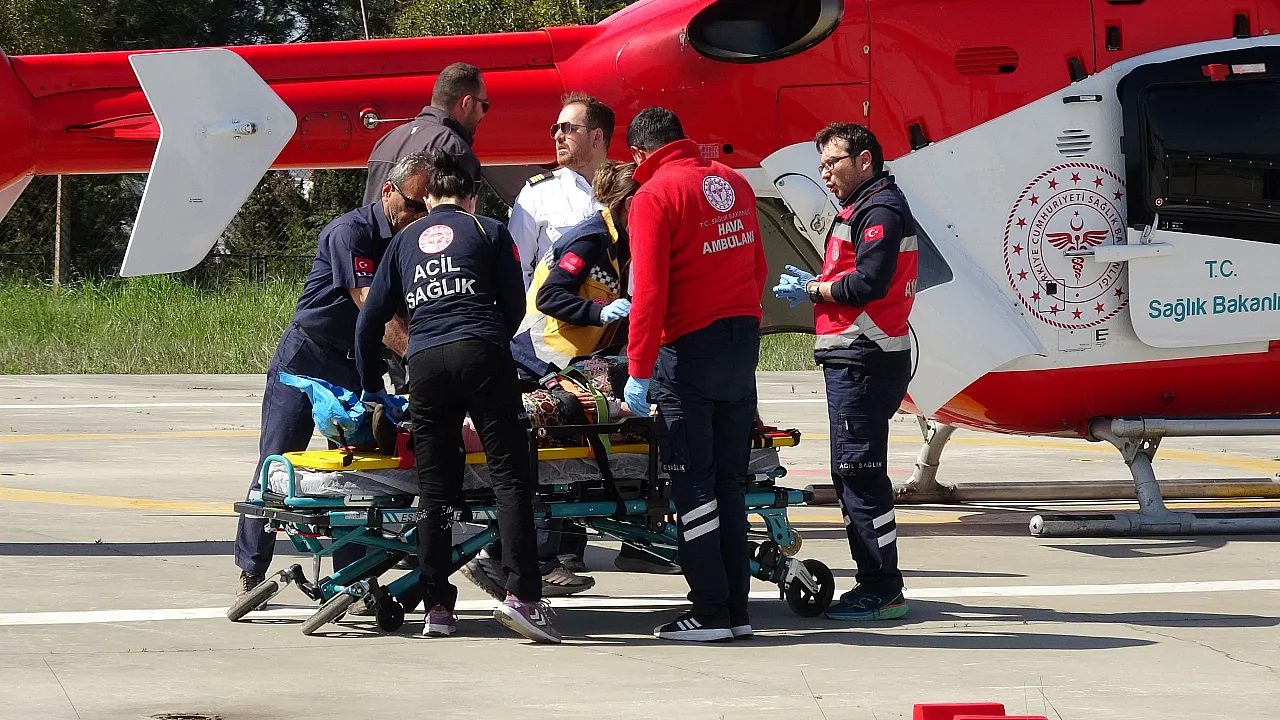 Yaralı kadın helikopterle taşındı