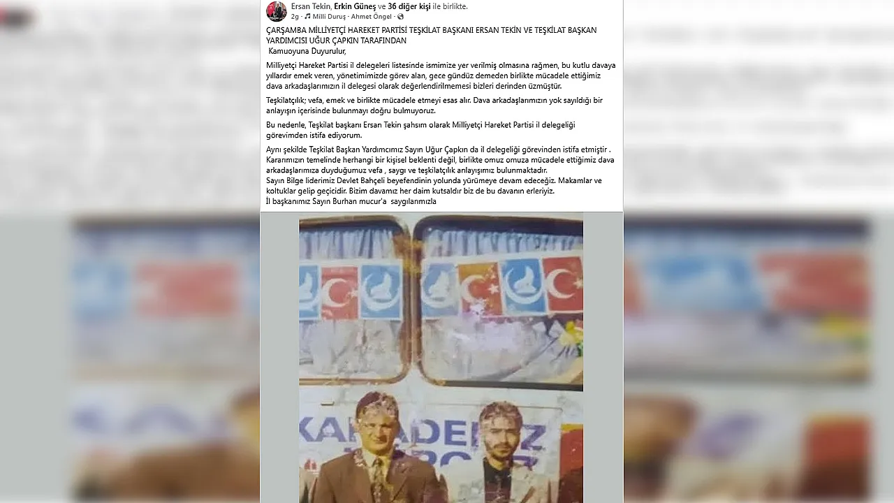 MHP Çarşamba Teşkilatı'nda dikkat çeken istifa