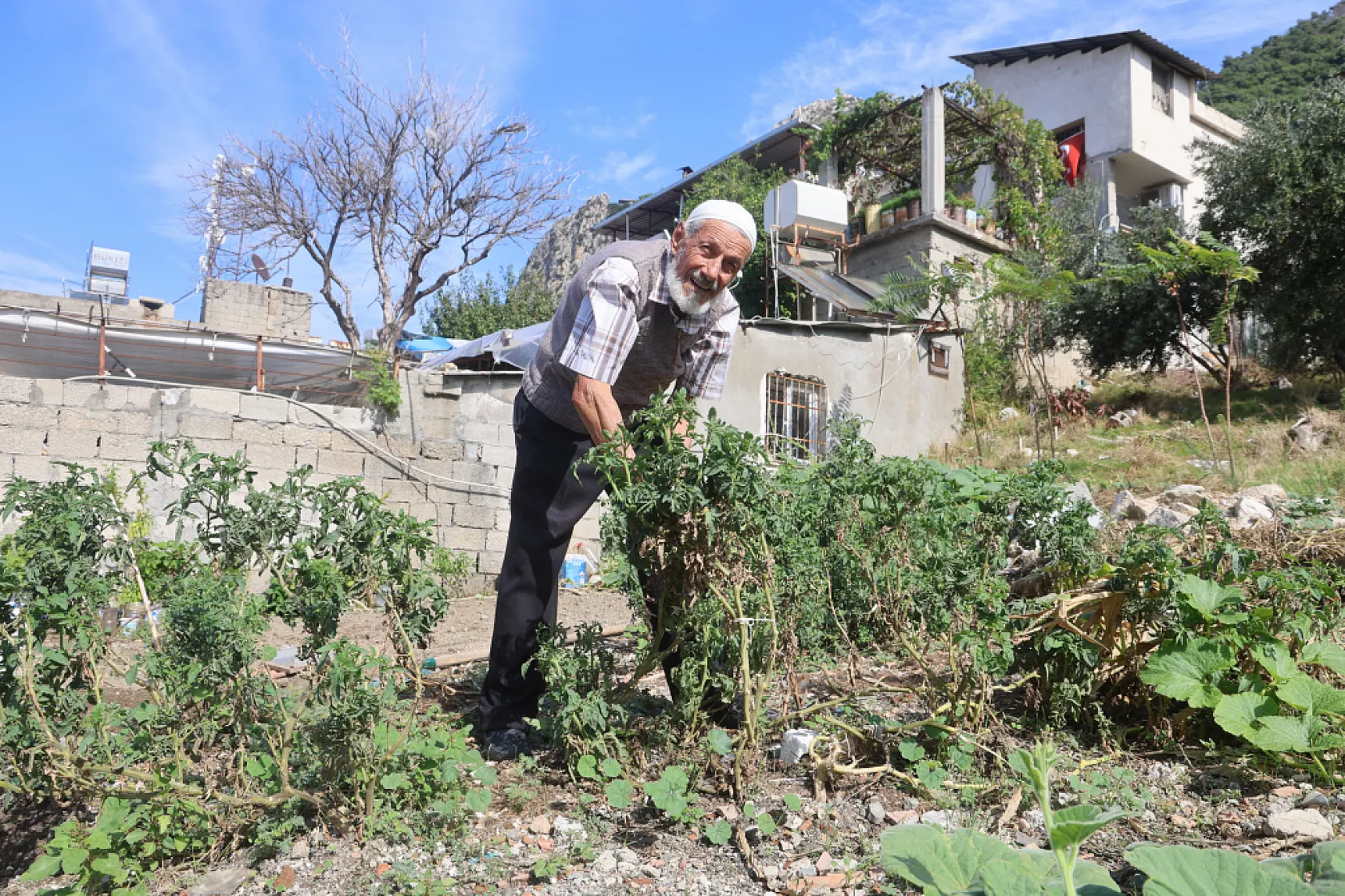 90 yaşında enkaz alanını bahçeye çevirdi, ürünlerini hayrına dağıtıyor
