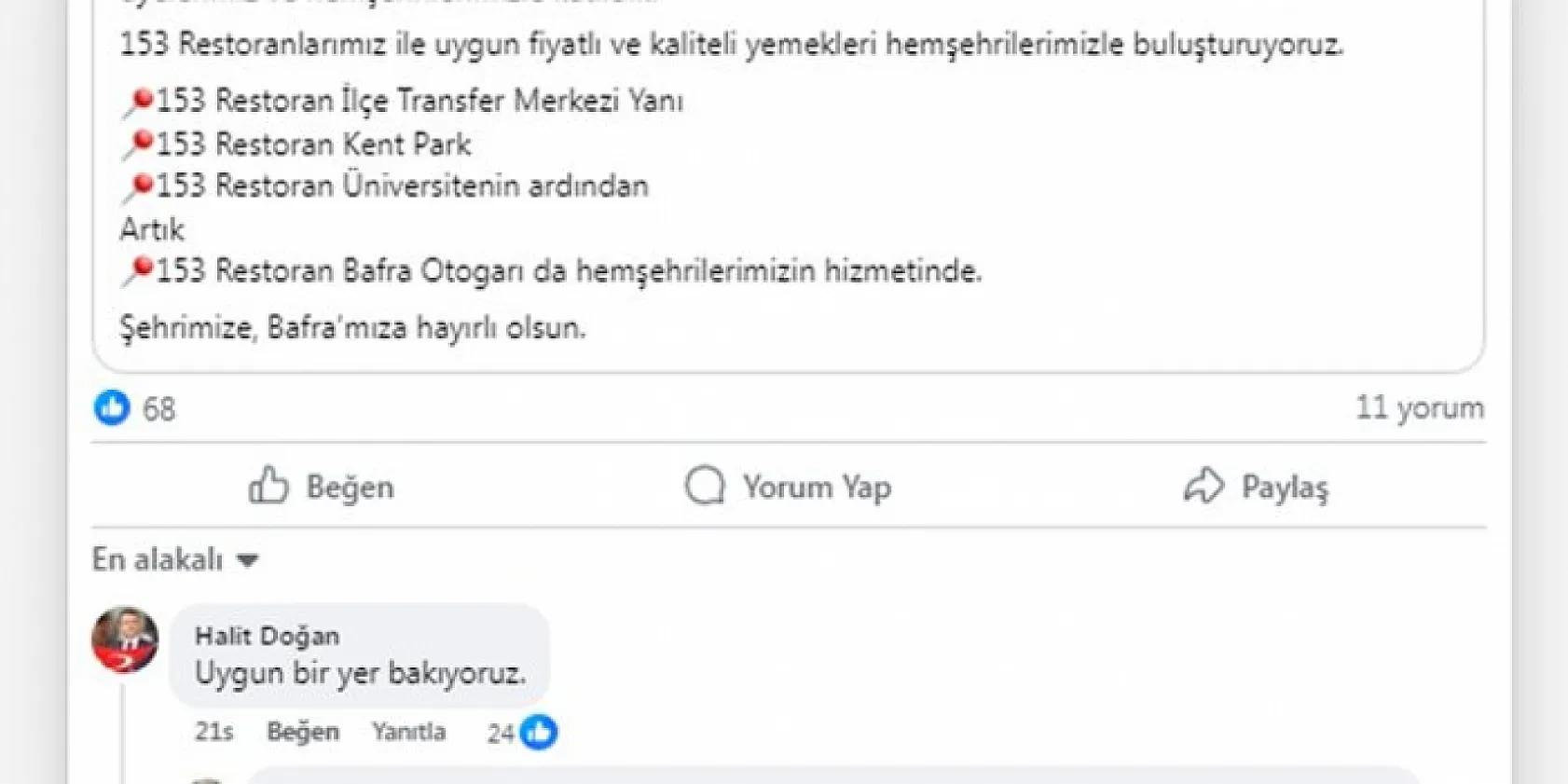Çarşamba'ya 153 Restoran gelmeli mi?