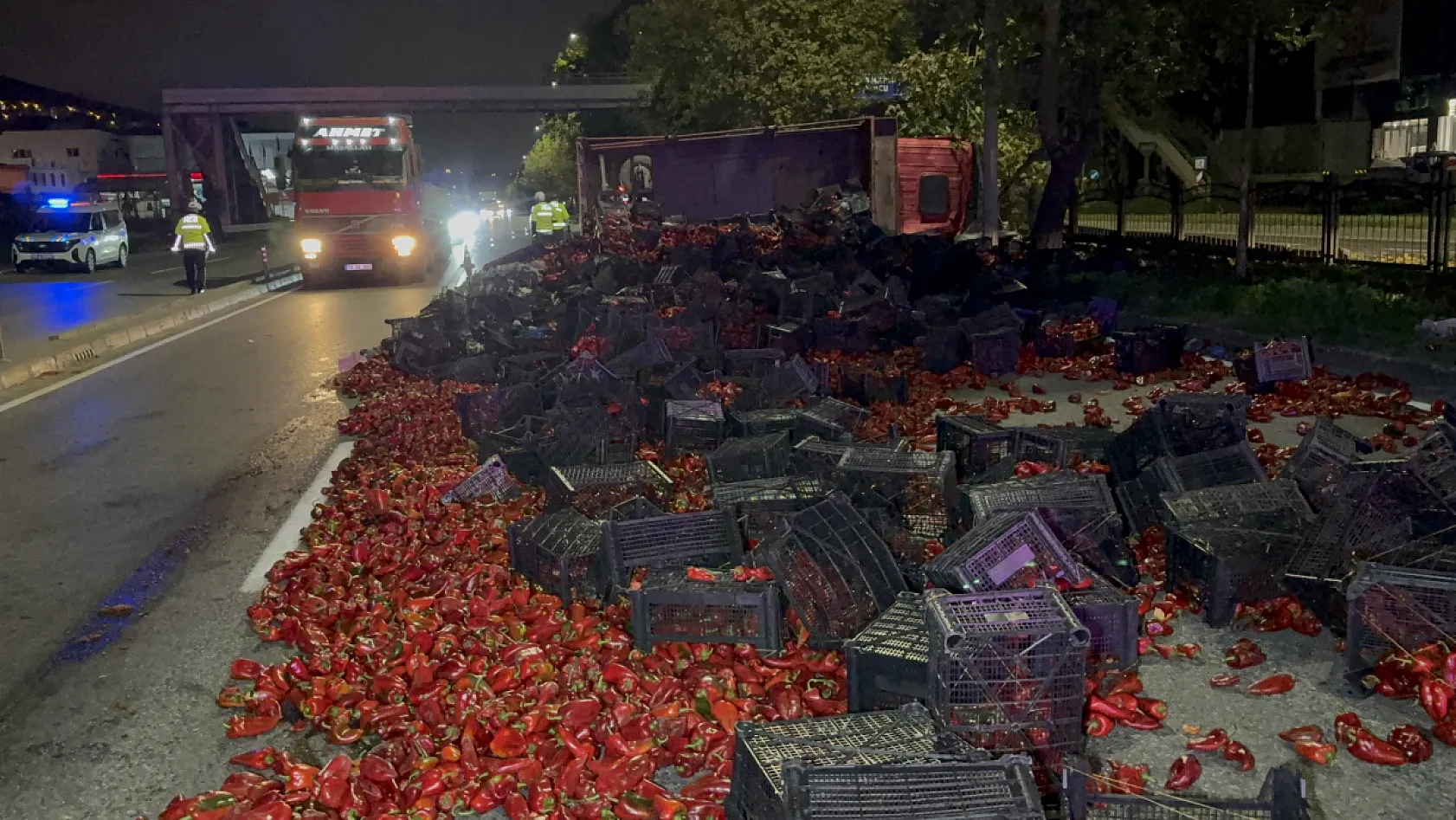 Samsun'da kapya biber yüklü kamyon devrildi, 10 ton biber yola saçıldı